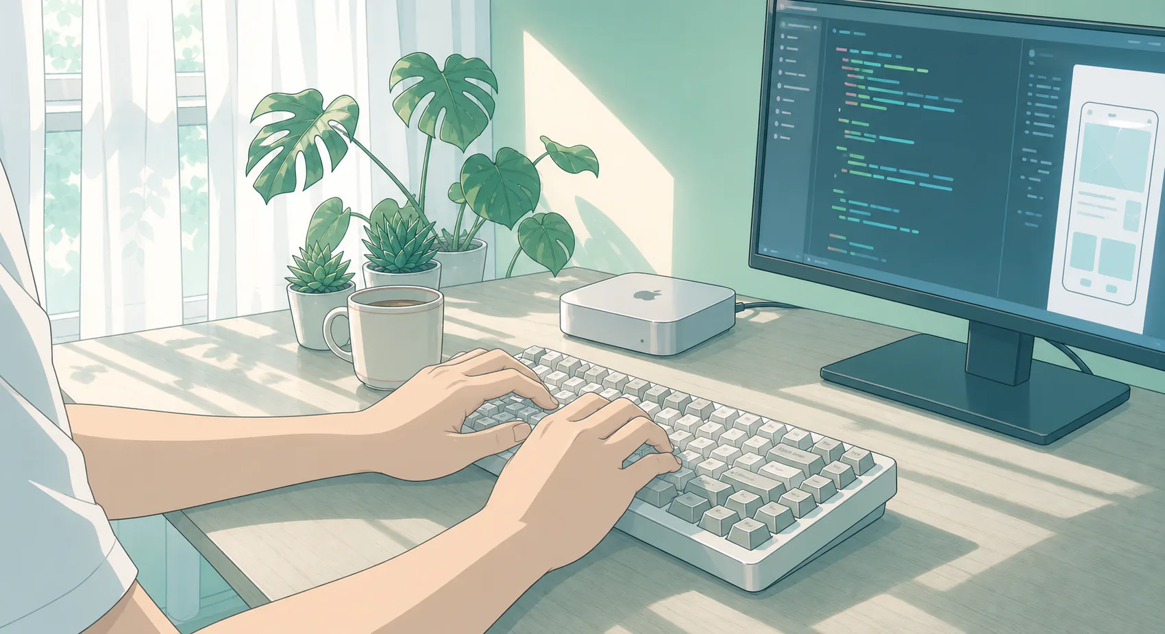 二次元风格的工作室氛围图