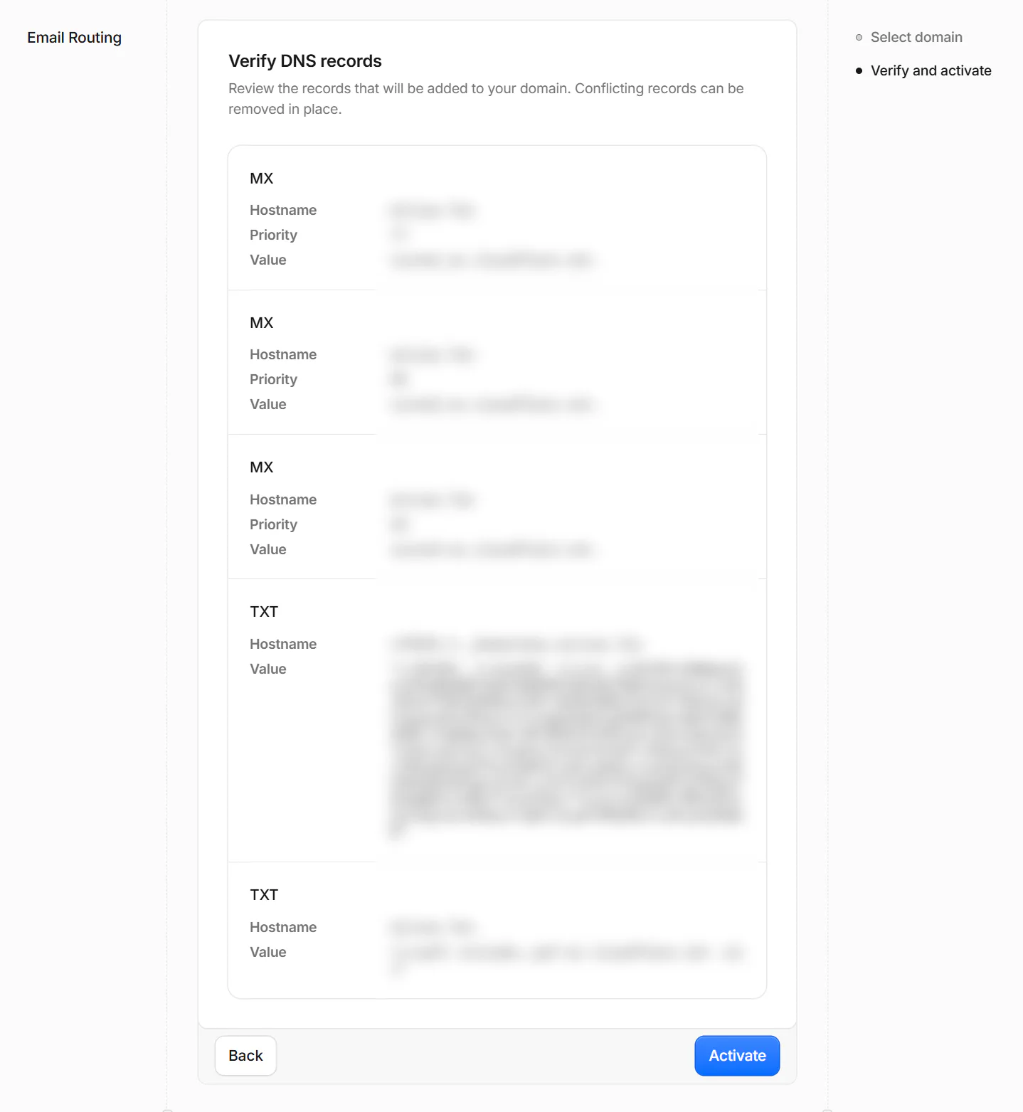 确认 Cloudflare Email Routing 所需的 DNS 记录